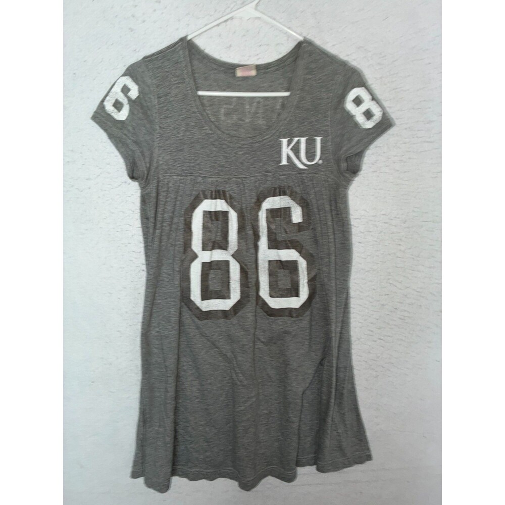 KU KANSAS JAYHAWKS 86 VICTORIA SECRET PINK Mini Dress VTG sz M Short Sleeve Gray